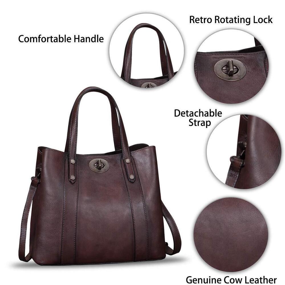6162 Leather Handbags Satchel Purses Vintage Handmade Shoulder Bag Cowhide - Picture 6 of 7